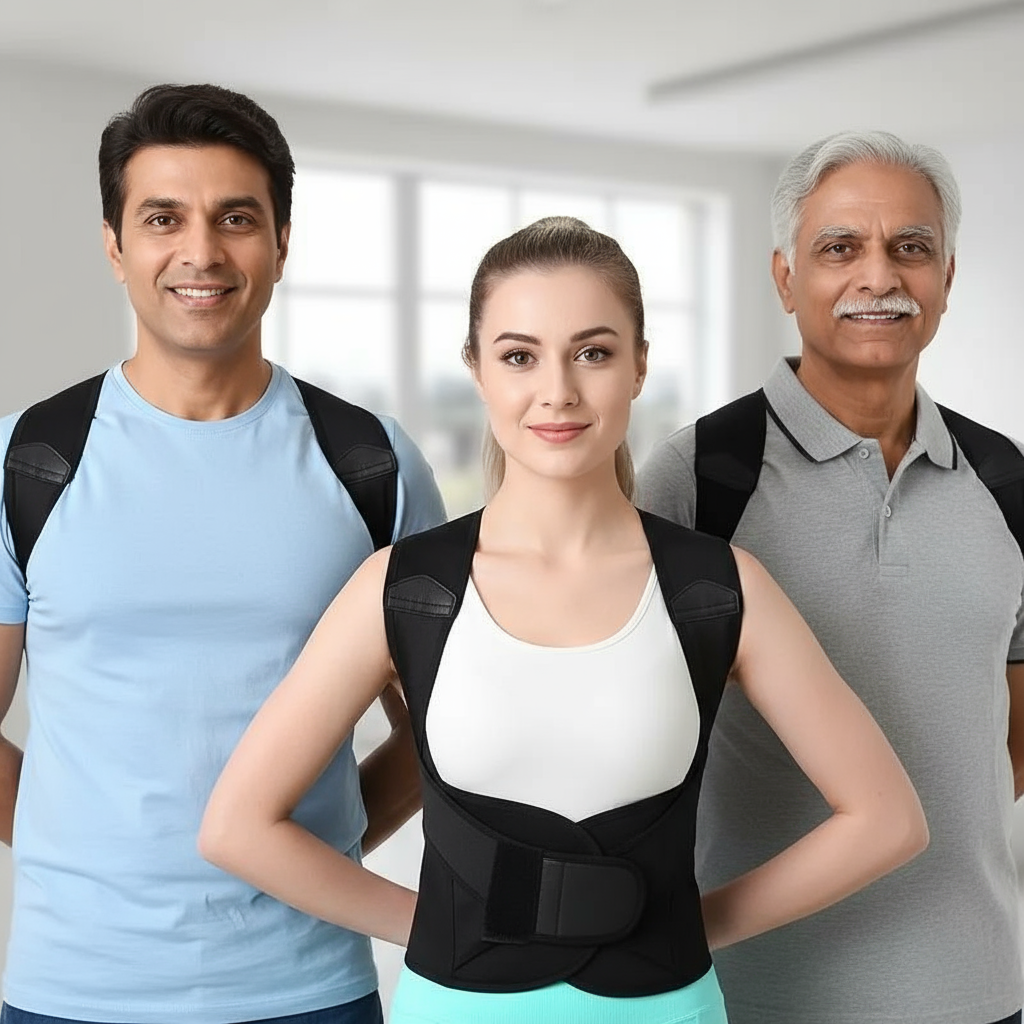 Professional Banner - Diverse Indian People Wearing Posture Corrector